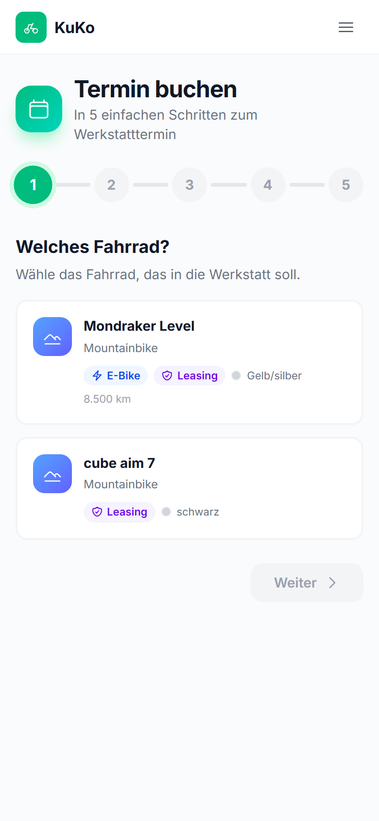 KuKo Kundenansicht – Termin-Slot auswählen, 5 Schritte